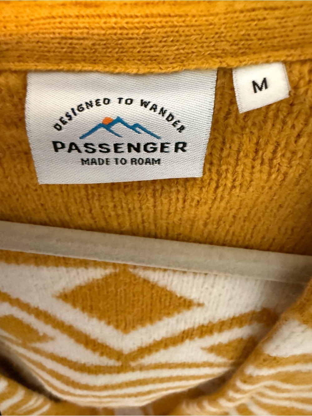 Mustard Hooded Geometric Knit Sweater Cardigan - Women - Picture 3 of 3